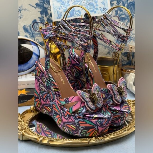 🆕 KURT GEIGER LONDON 🧿 NWOB Butterfly Wedge Heel with Ties, Sz 37 US 7 - Picture 7 of 15